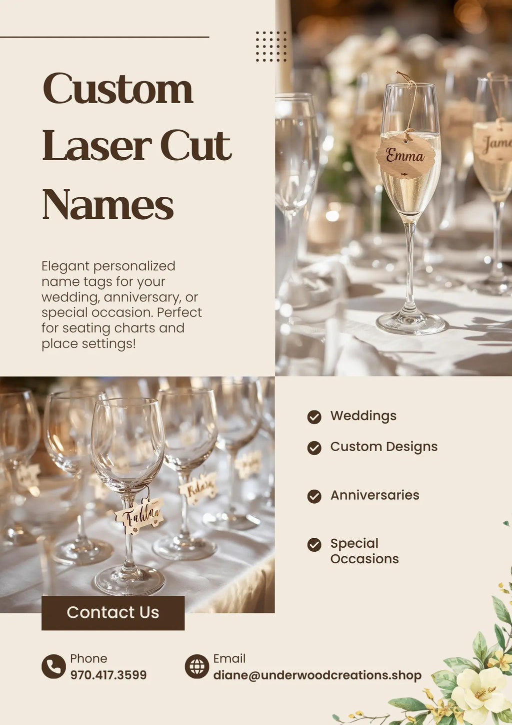 Personalized Laser Cut Wine Glass Name Tags
