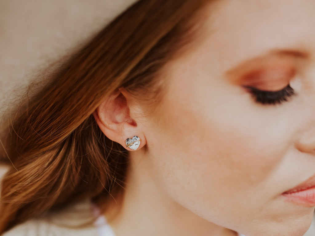 Heart Studs - Moonstone