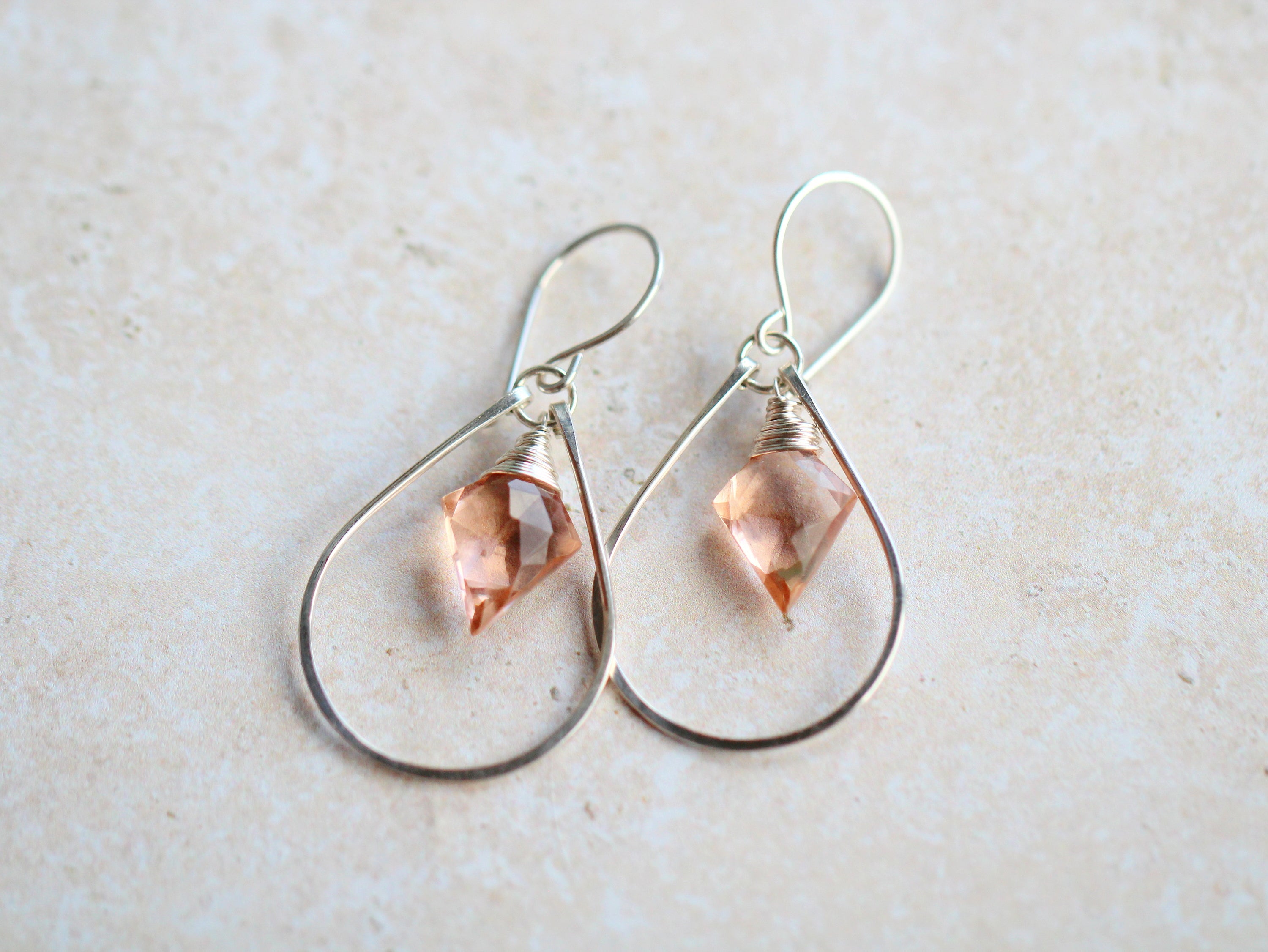 Arrow Hoop Earrings -  Rosé Quartz