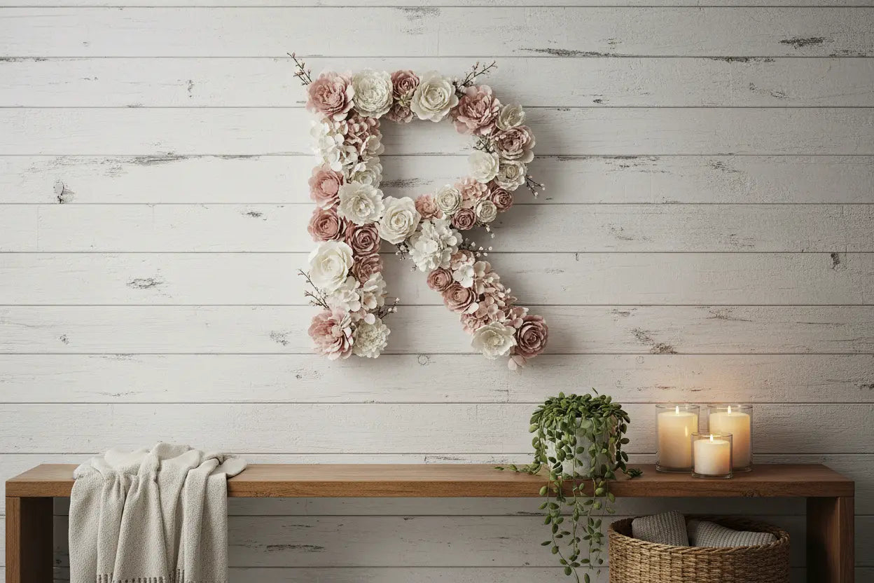 Floral Letter Monogram Sign – Artificial & Paper Flower Decor 12 inch