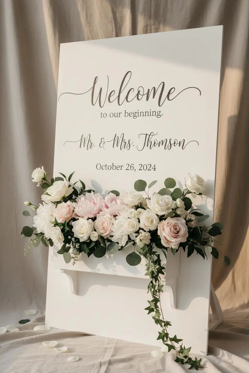 White Wedding Sign with Flower Box (Copy)