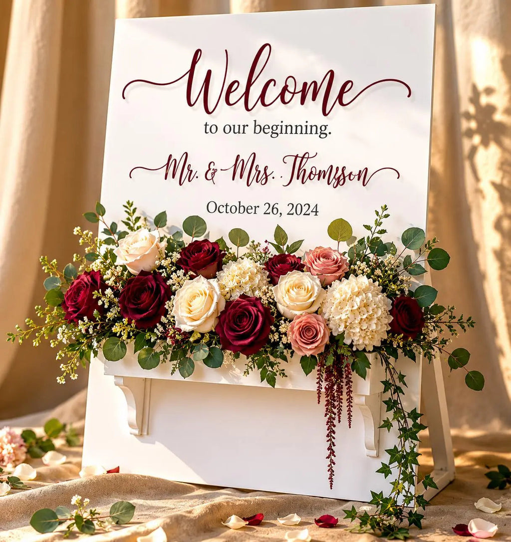 White Wedding Sign with Flower Box 24 x 36 **Customizable**
