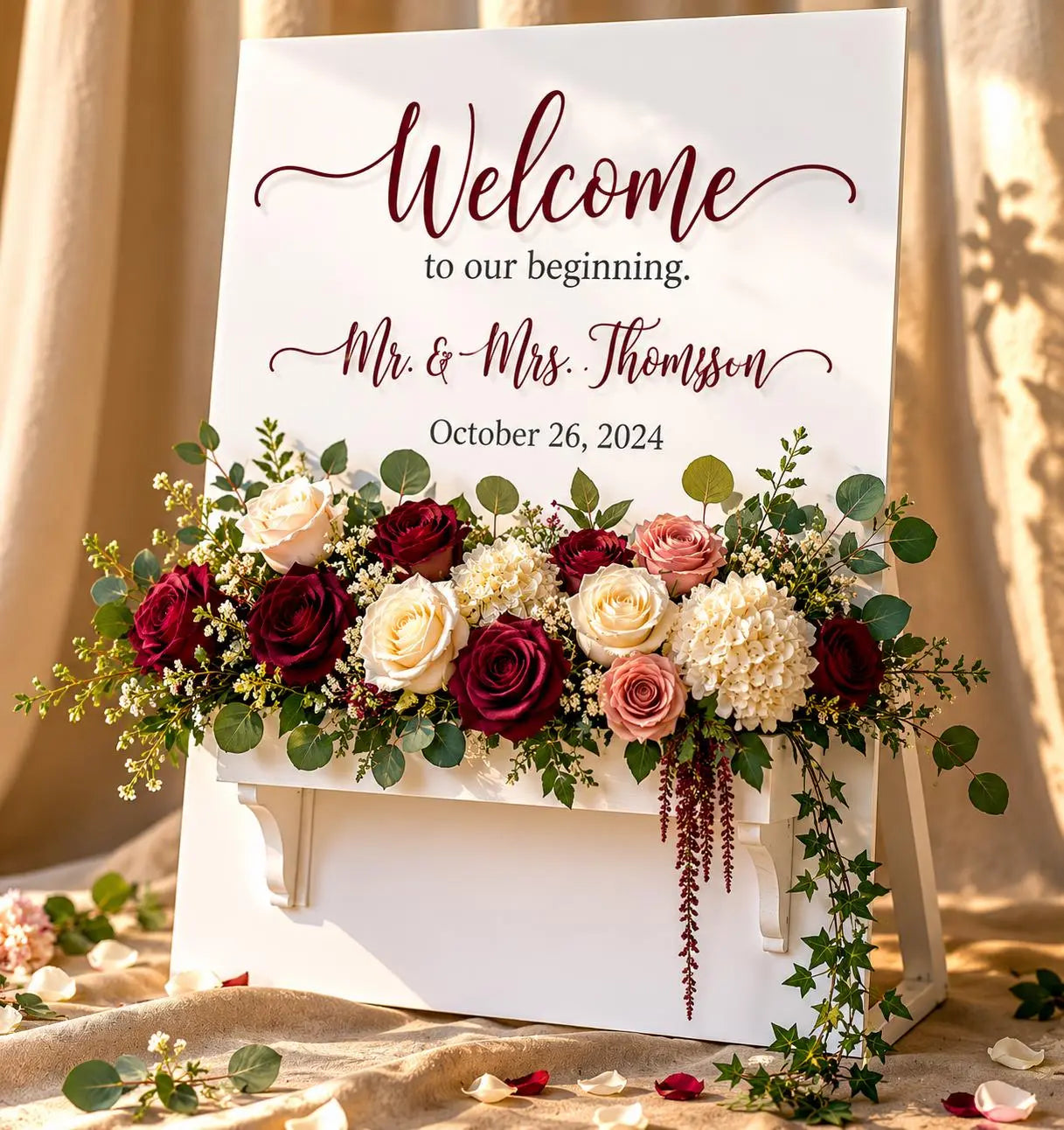 White Wedding Sign with Flower Box 24 x 36 **Customizable**