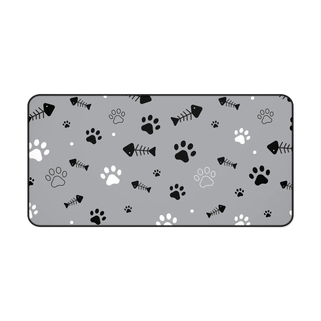 Cat Fish Illustration Desk Mat | Cute Ocean Cat Playful Desk Pad
