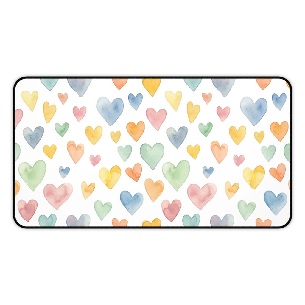 Watercolor Heart Pattern Desk Mat | Pastel Hearts Mouse Pad