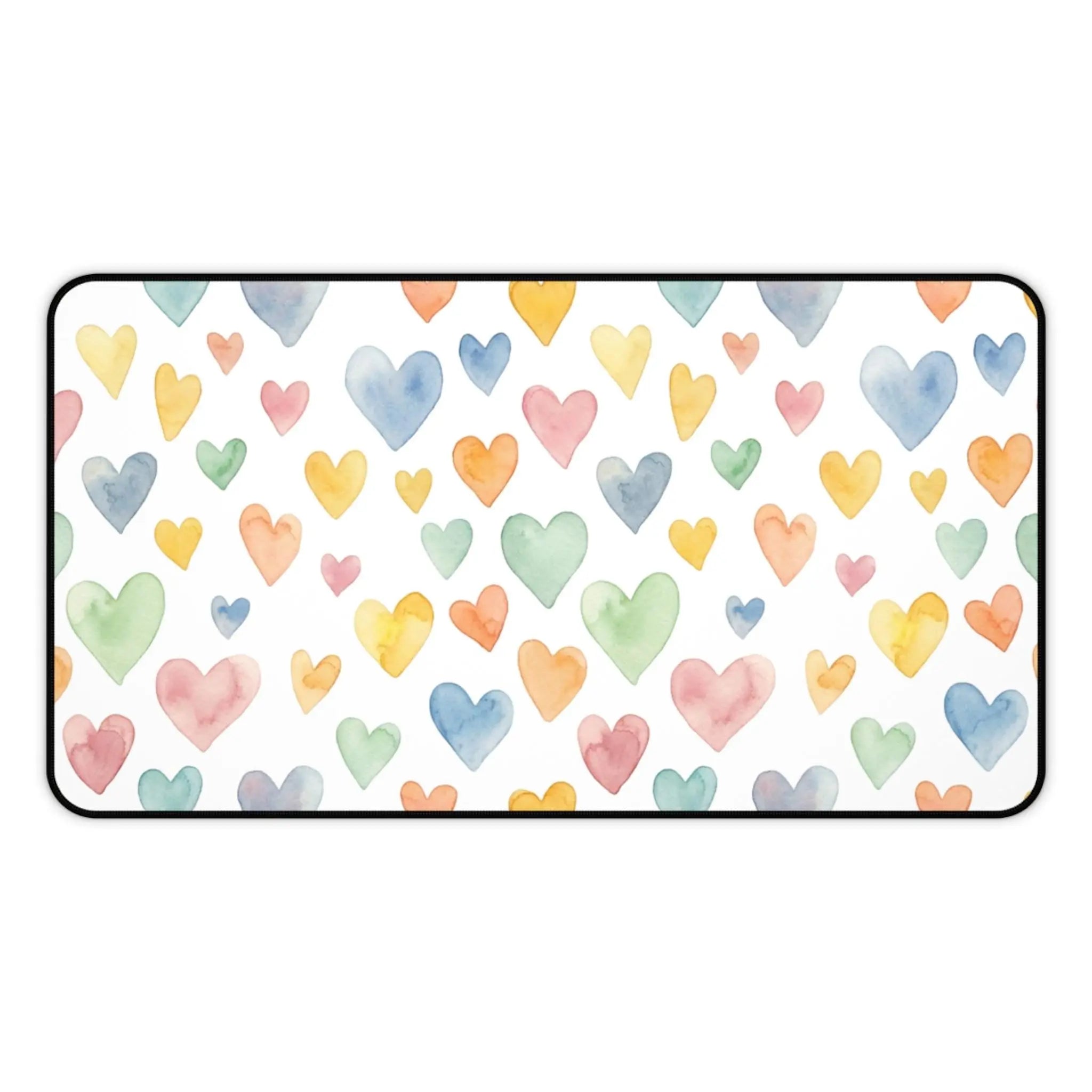 Watercolor Heart Pattern Desk Mat | Pastel Hearts Mouse Pad