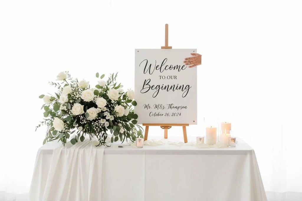 White Wedding Sign with Flower Box 24 x 36 **Customizable**