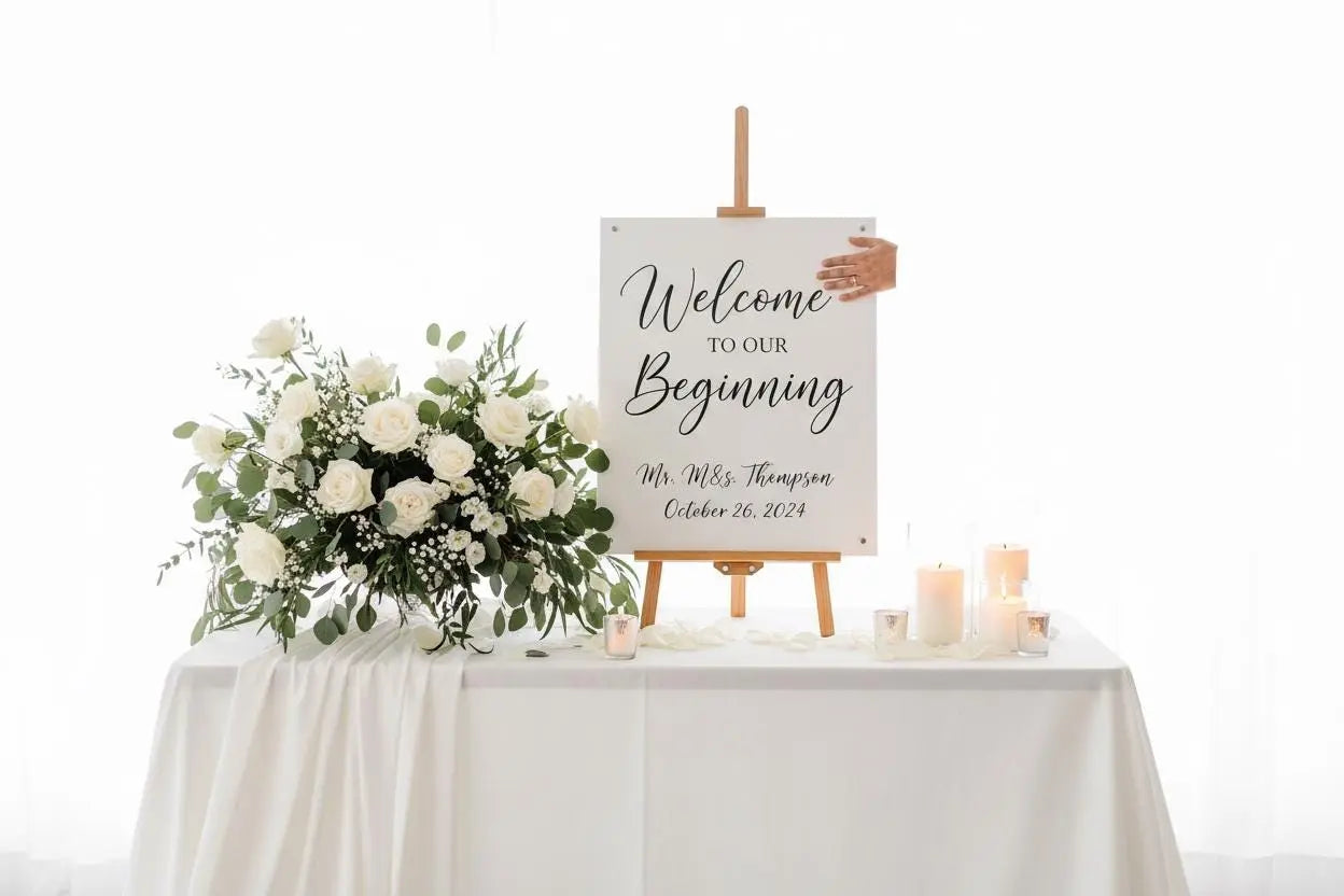 White Wedding Sign with Flower Box 24 x 36 **Customizable**