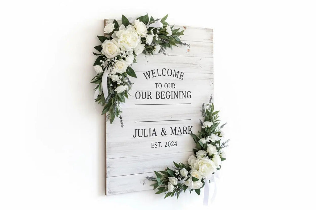 White Wedding Sign with Flower Box 24 x 36 **Customizable**