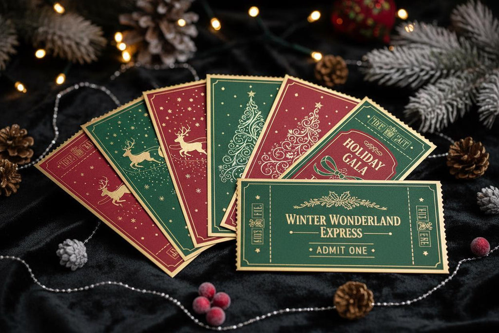 Custom Foiled Tickets | Festive Event, Christmas, New Year's Celebration, Gold & Silver Foil, Perforated Edge, Personalized Party Tickets
