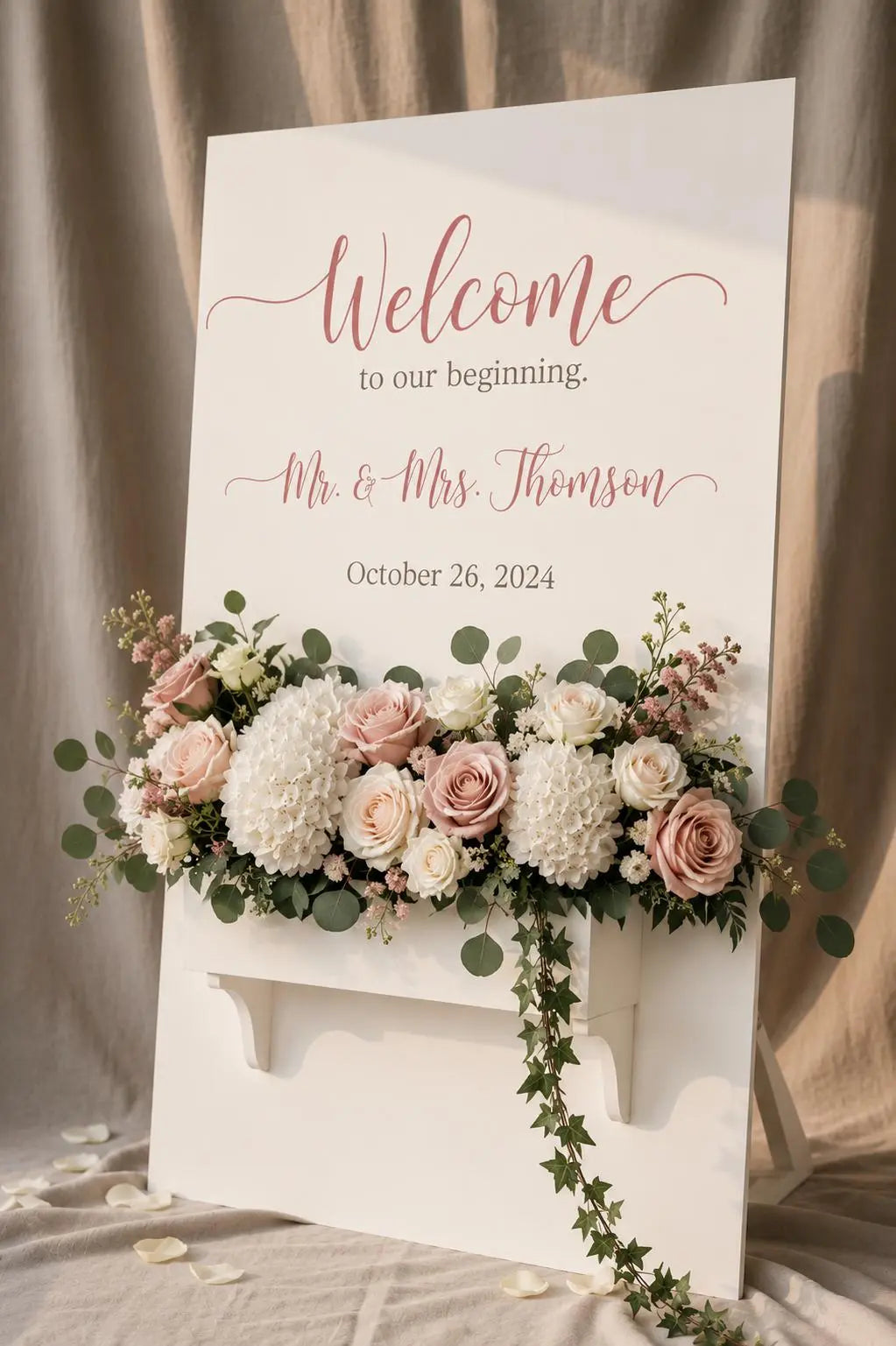White Wedding Sign with Flower Box 24 x 36 **Customizable**