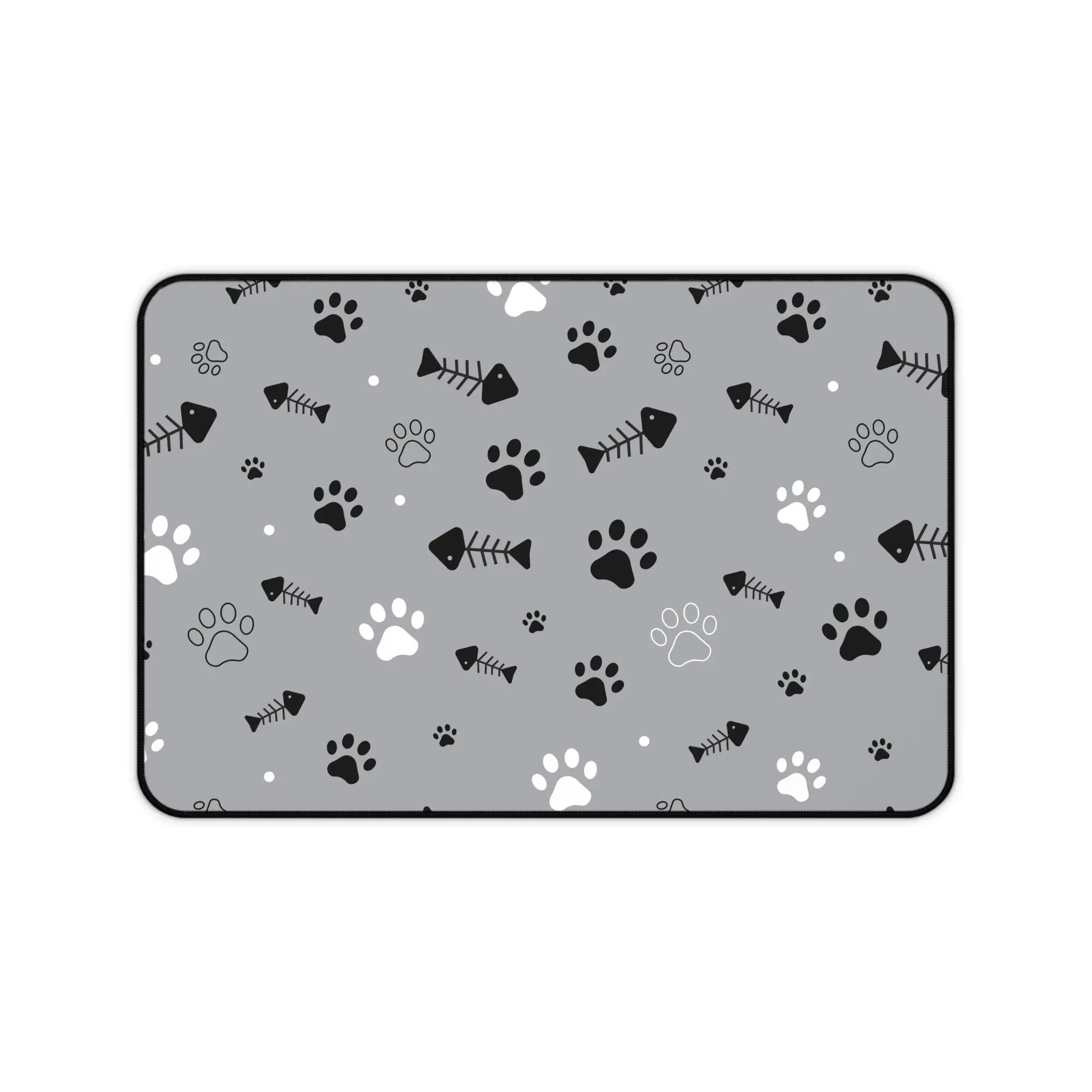 Cat Fish Illustration Desk Mat | Cute Ocean Cat Playful Desk Pad