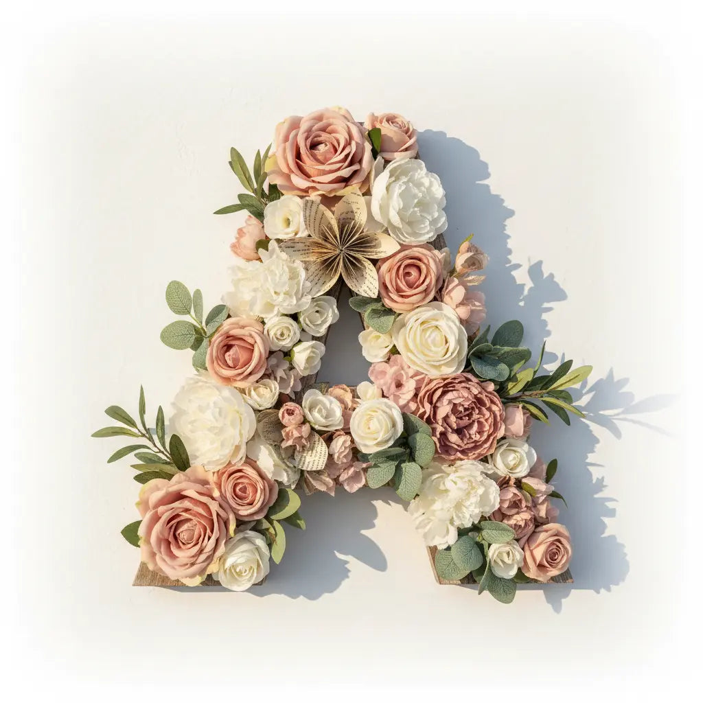 Floral Letter Monogram Sign – Artificial & Paper Flower Decor 12 inch