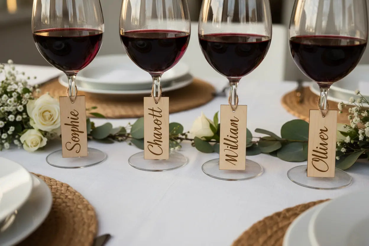 Personalized Laser Cut Wine Glass Name Tags